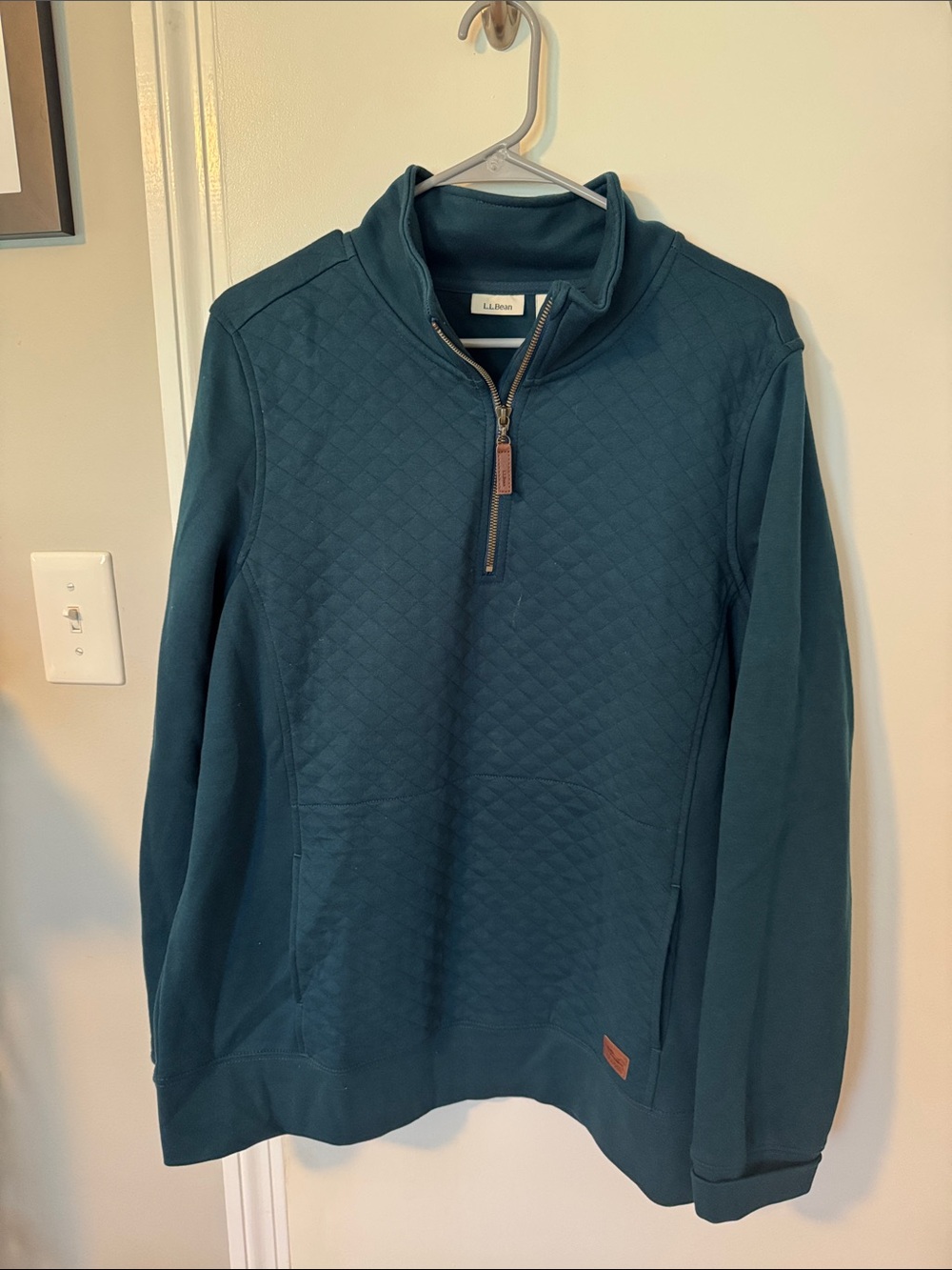 L.L. Bean Dark Teal Quarter Zip Quilted Pullover